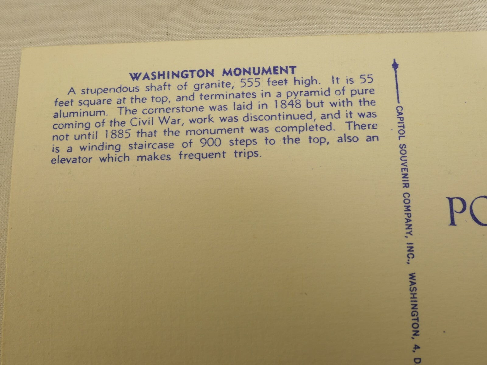 Post Card Washington Monument Potomac Cherry Blossoms Washington DC Linen 1940s