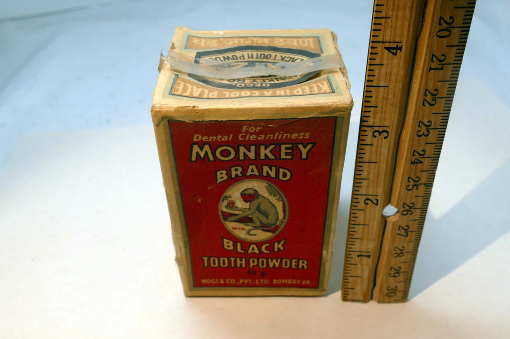 Empty Box Monkey Brand Black Tooth Powder Sealed Advertising NOS Bombay 1969