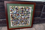 Large Bird Finch Cardinal Cross Stitch Needle Point Folk Art 15X15" Framed