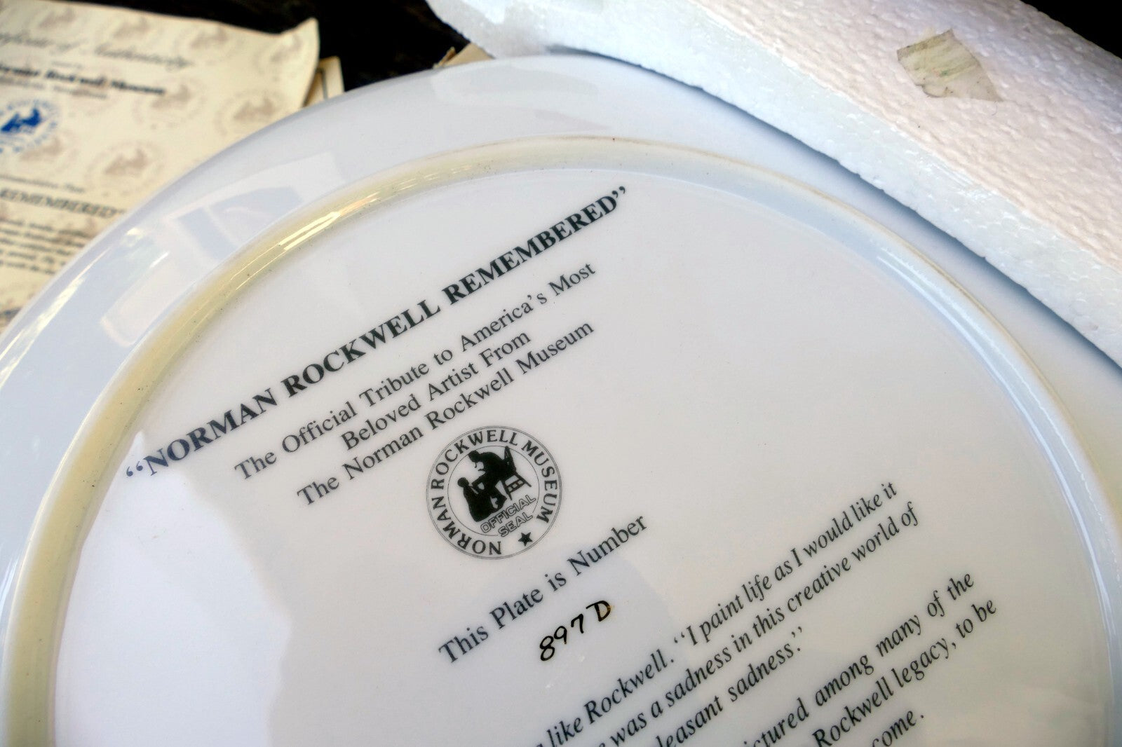 Norman Rockwell Remembered 1979 Limited Edition Plate w/ COA author artist