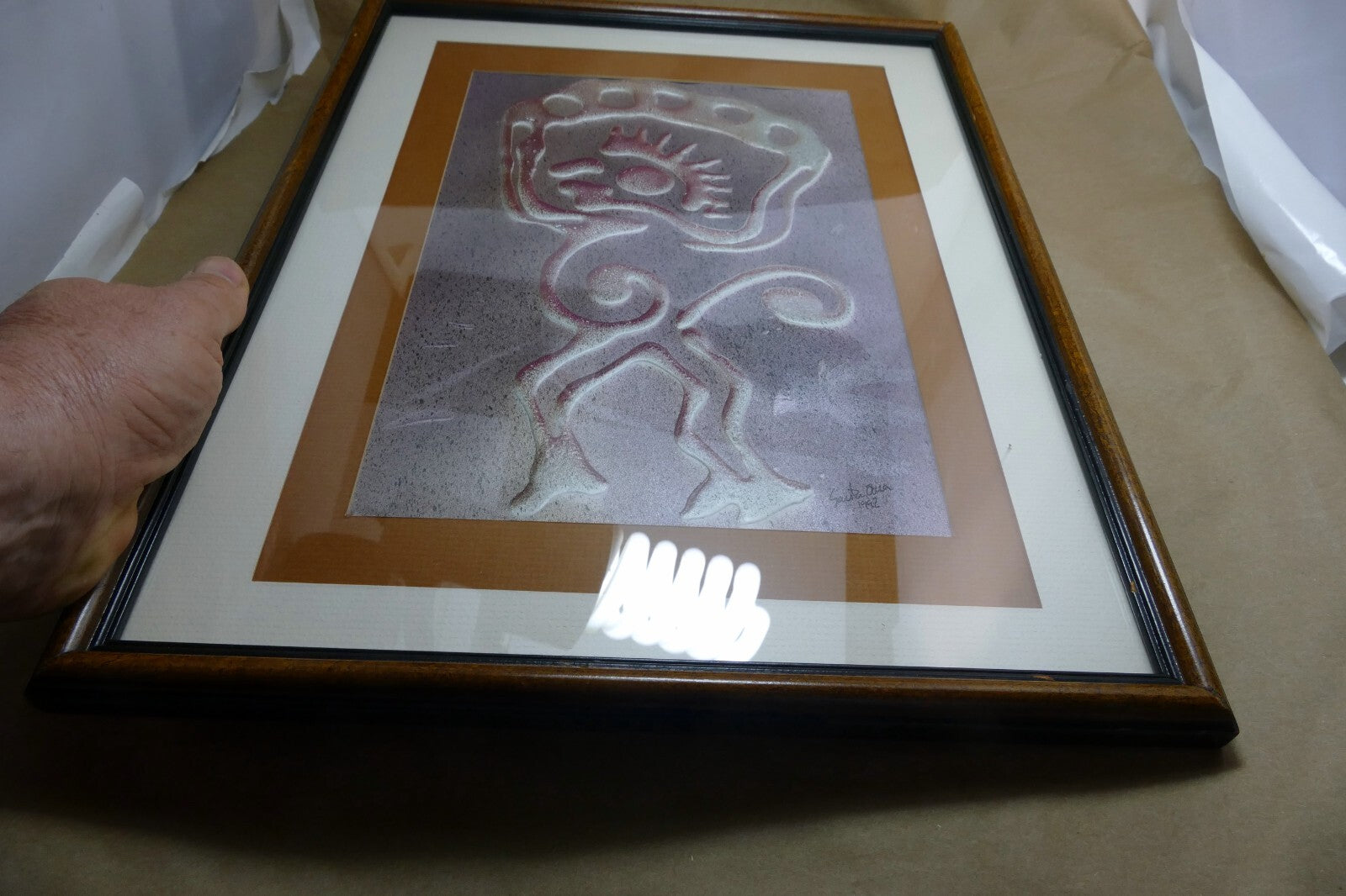 Hand painted Embossed Santa Ana 1992 Mayan monkey