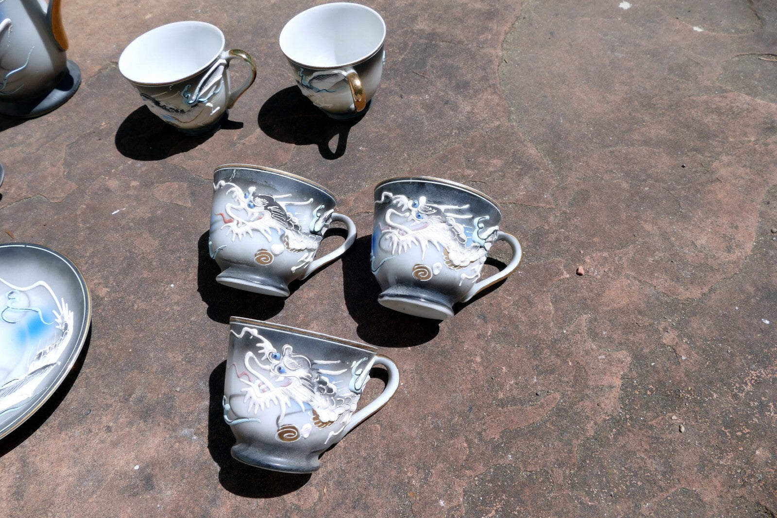 Tea set Creamer sugar Dragon Japan porcelain vintage Moriage  incomplete