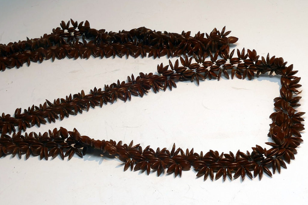 Brown Hawaiian Koa Seed Lei Single Strand Necklace 24" Boho Jewelry