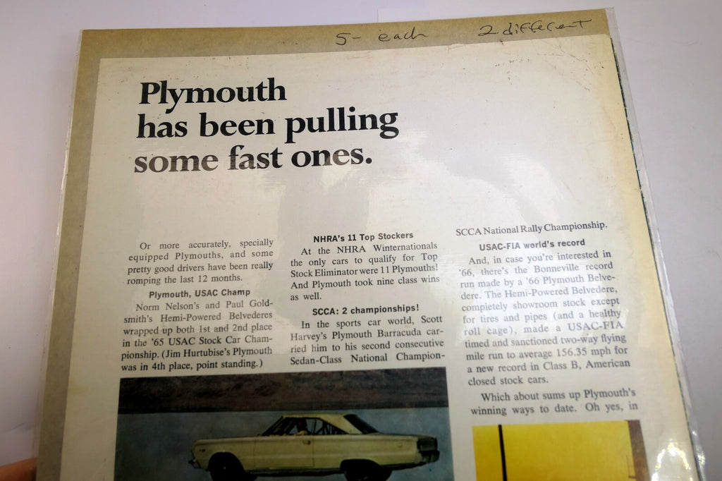 1966 Plymouth Belvedere Barracuda  Magazine clippings advertisement Ad