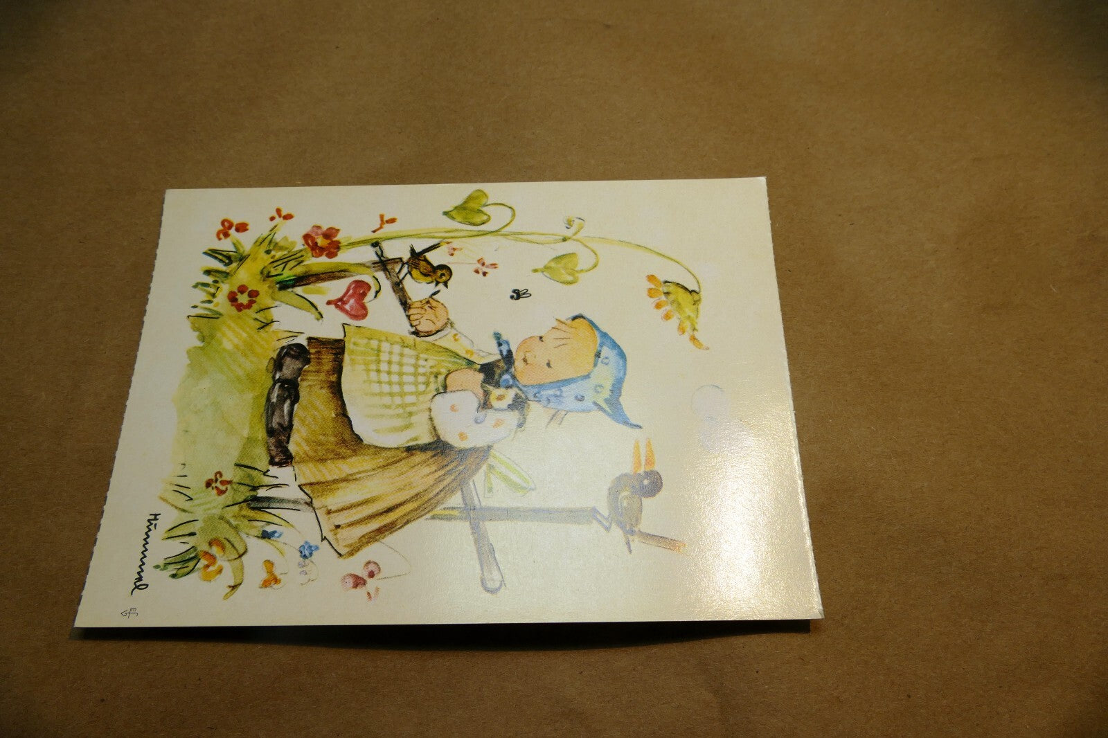 Hummel Charity Girl with birds  Postcard W. Germany Art - Unposted - mint