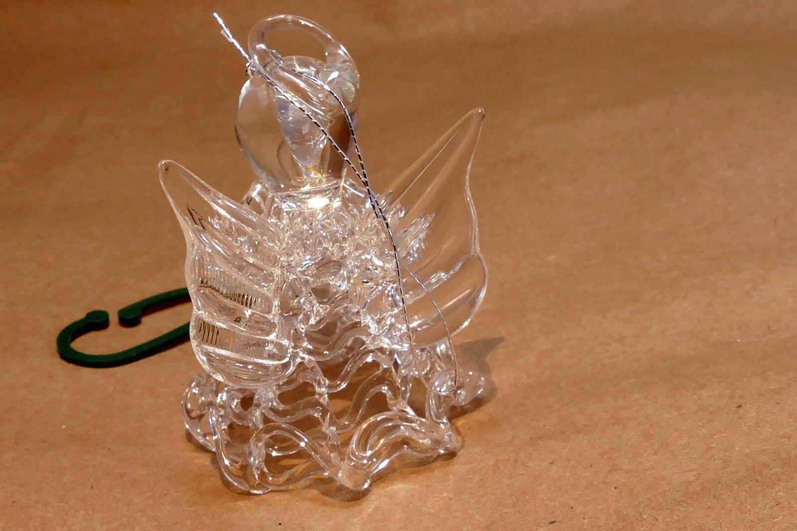 Spun Glass clear 2.5" hanging ornament angel with trumpet