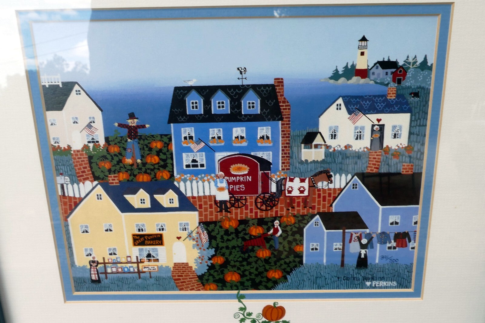 Pumpkin's cove folk art 7x9" print by donna perkins signed certified 391/500
