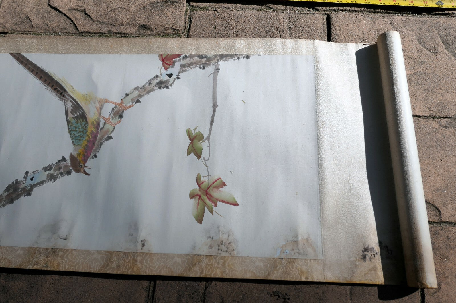 Vintage Chinese Painting Scroll Pheasant Bird Flowers Tree branch antique