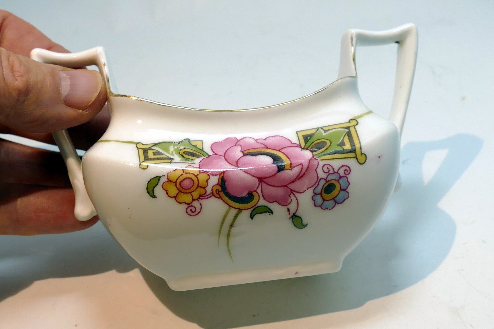 Z.S. & Co SUGAR Bowl Flowers Pink with gold trim  made in Bavaria