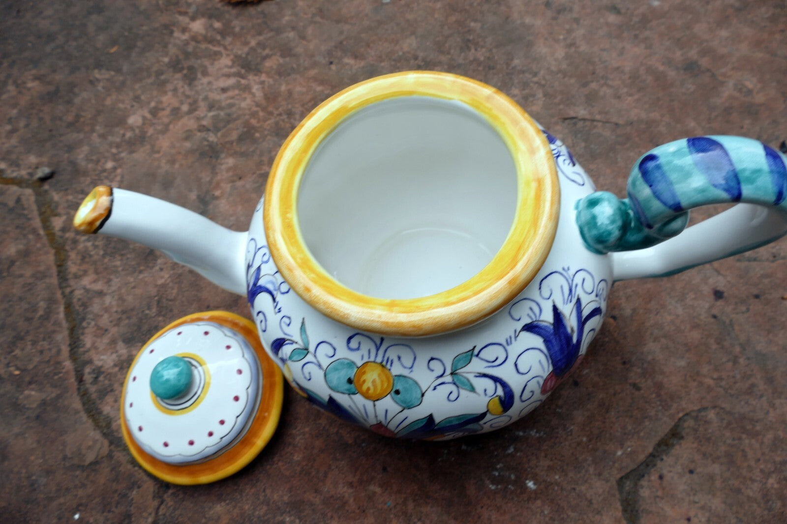 Splendor of Florence Floral Teapot Hand Painted 7” X 11” 7” Holds 5 Cups - Italy