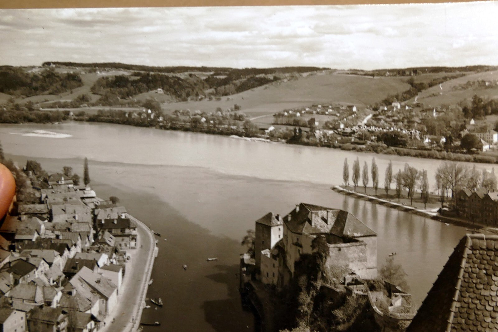 Passau die drei flüsse stadt austria postcard 1940's   unposted