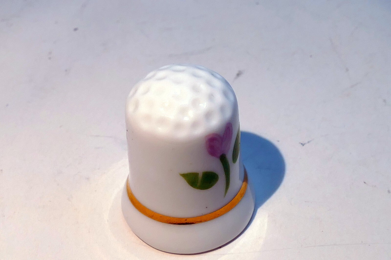 Porcelain Thimble Souvenir Pink Tulip Flower  gold rim
