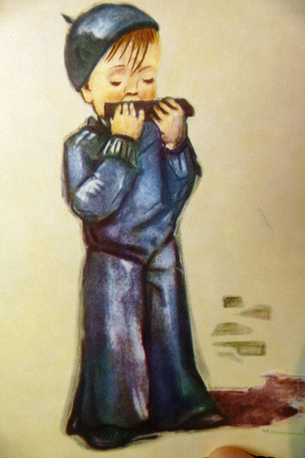 Hummel musical treat boy postcard w. germany art   unposted   mint