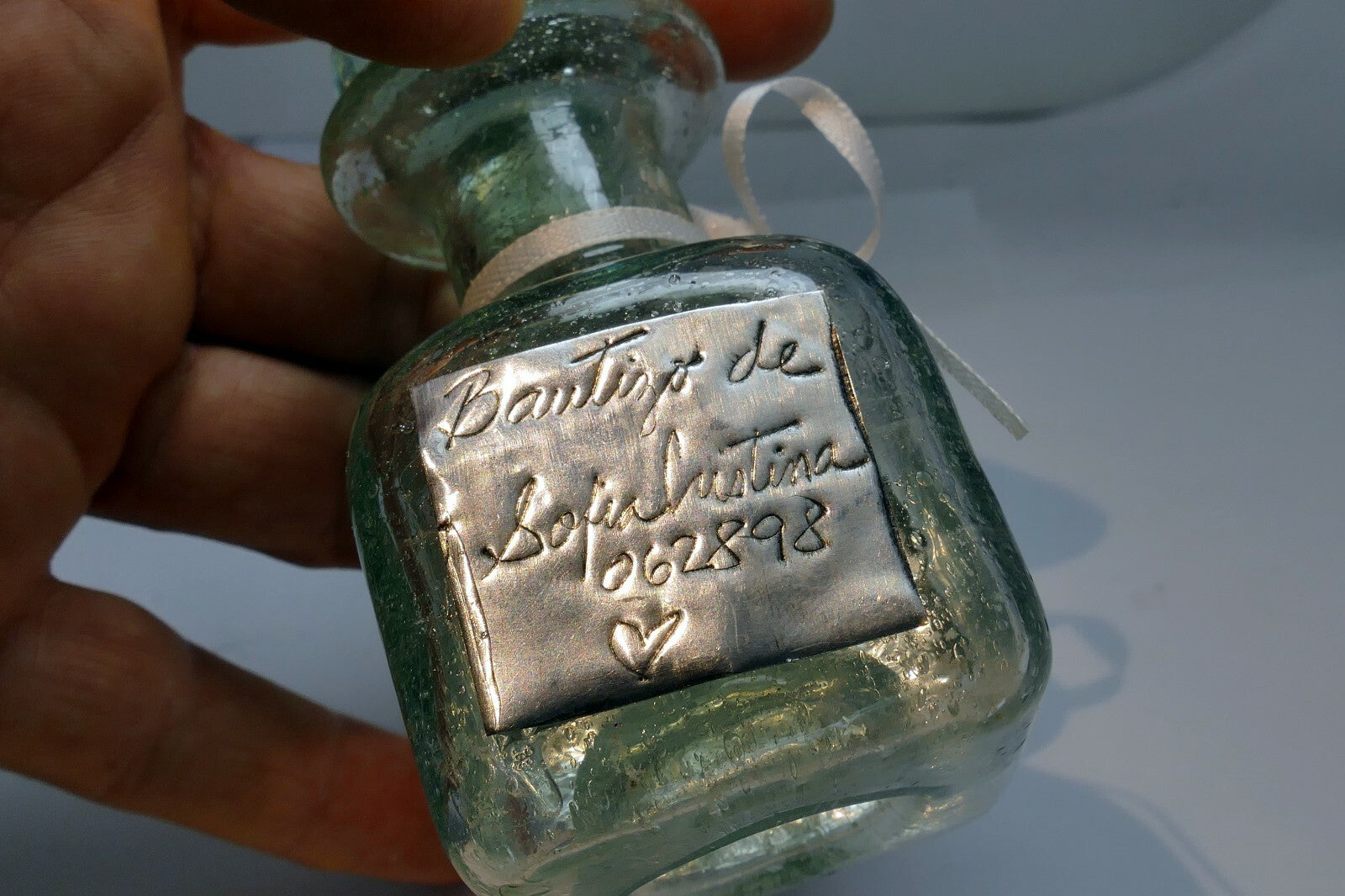 BAUTIZO DE Sofia Cristina BOTTLE GLASS w/ Angel  Communion Baptism Favor