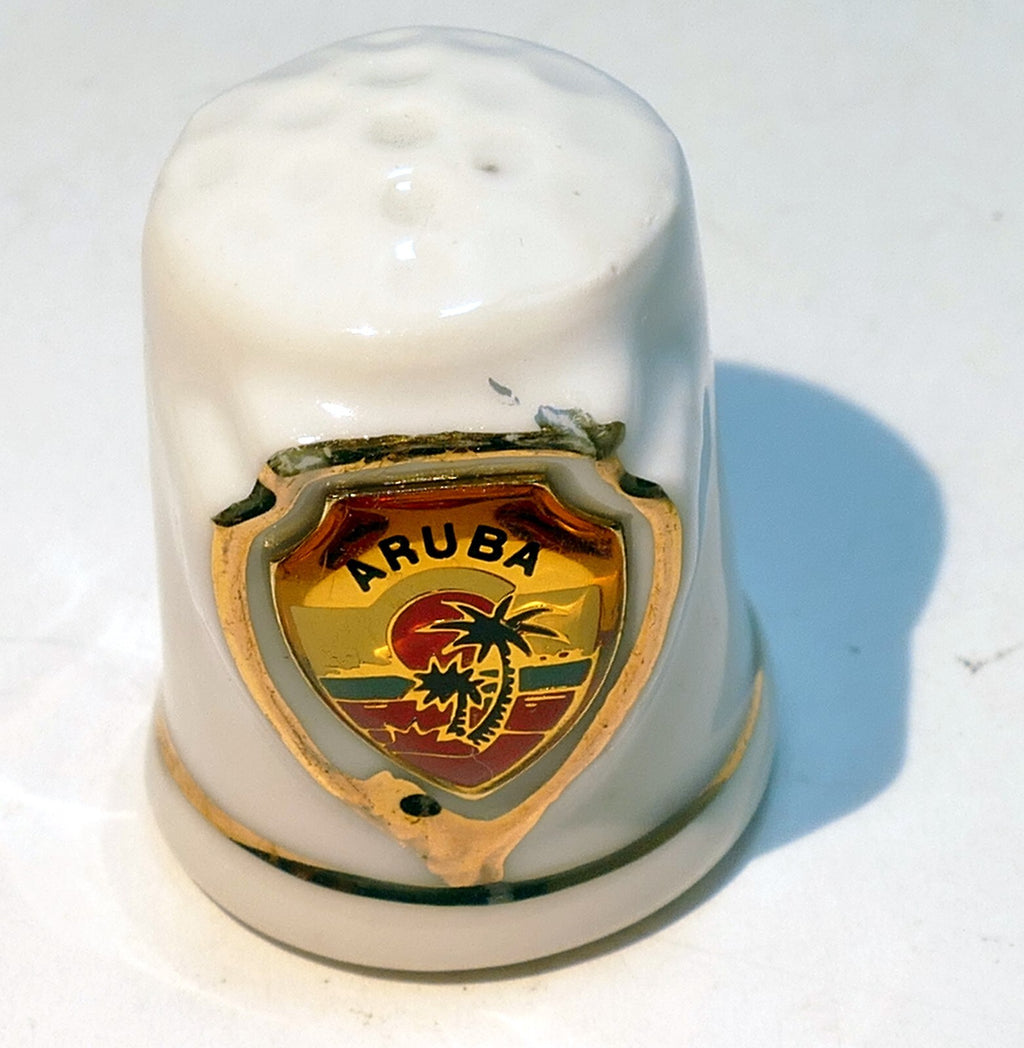 Porcelain thimble souvenir aruba palm tree sunset ocean