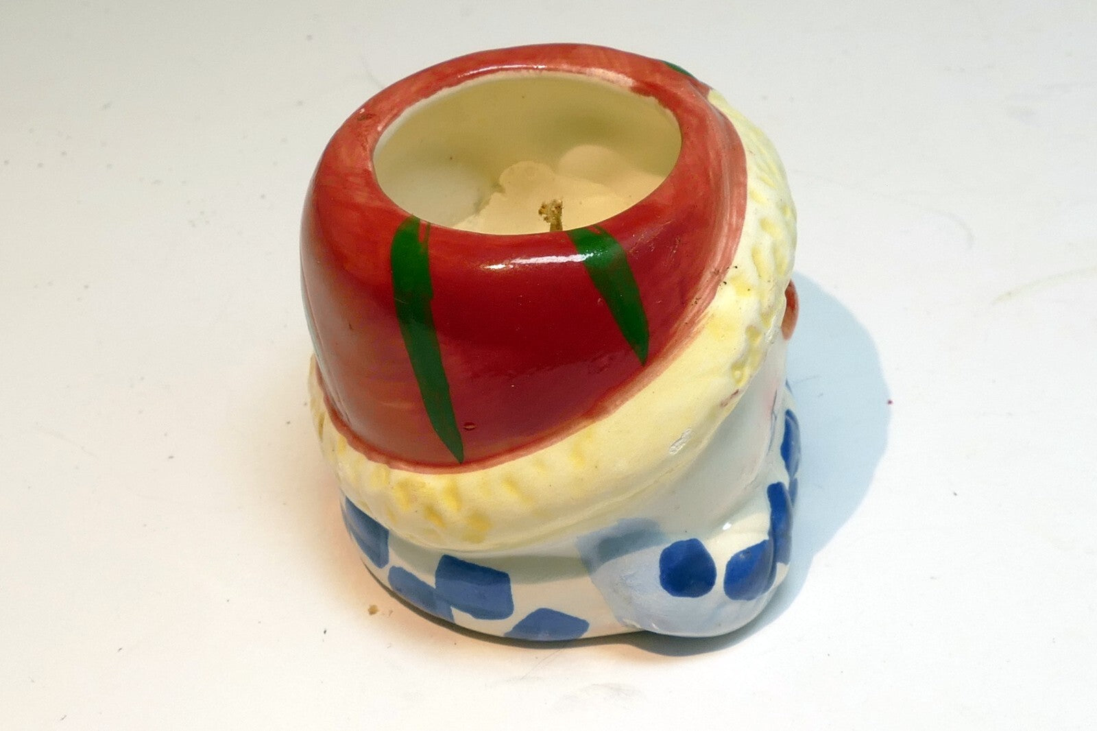 snowman tealight candle holder  vintage clay pottery