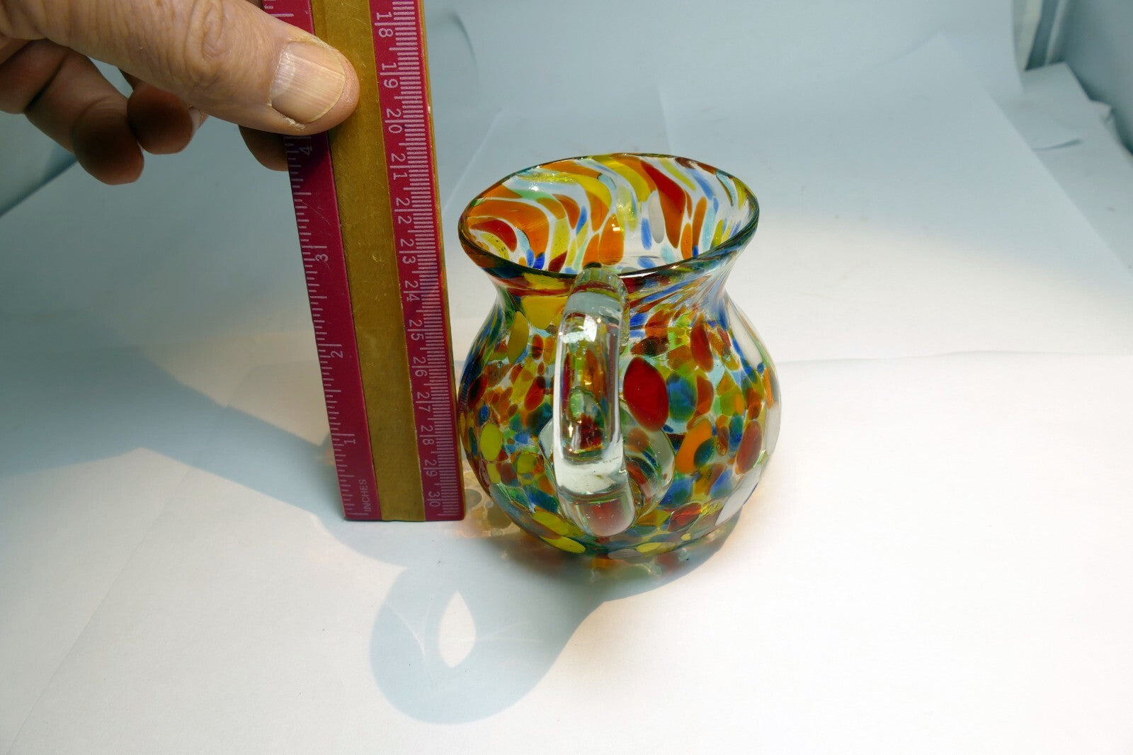 PITCHER LIGHT BLU Yellow GLASS MIX COLORS GLASS Creamer Murano Italy