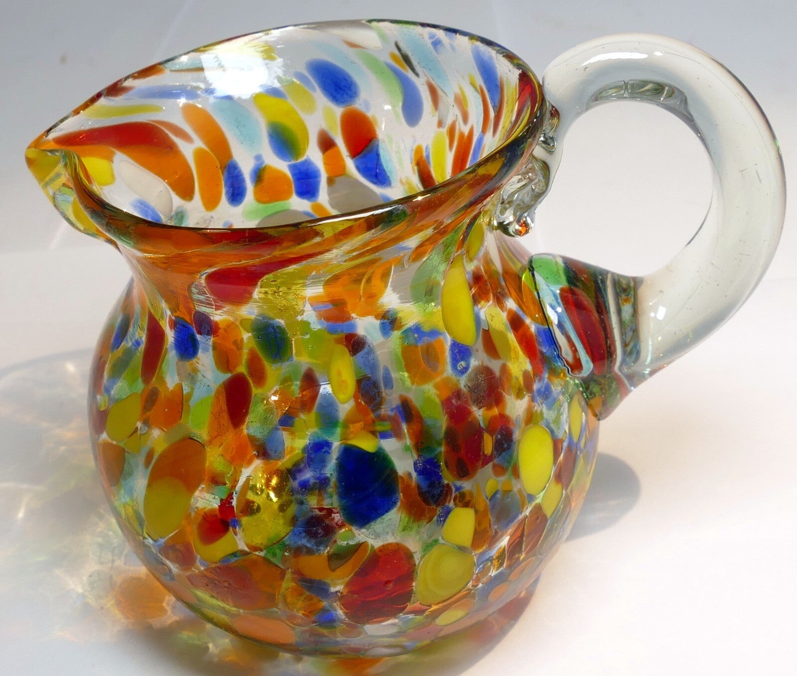 Pitcher light blue yellow glass mix colors glass creamer murano italy