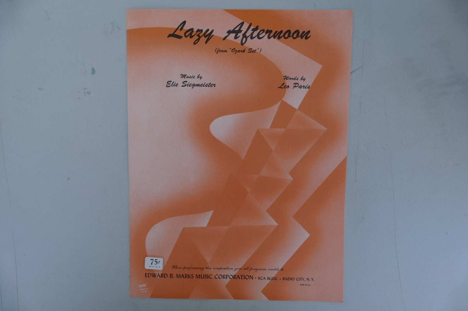 Lazy Afternoon 1947 from Ozark Set by Elie Siegmeister Edward B. Marks Music Co.