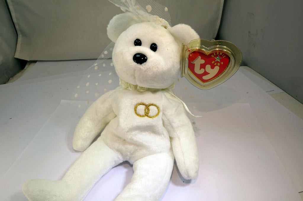 TY Beanie Babies "Mrs" USA 8" White Teddy Bear for Wedding Anniversary bride