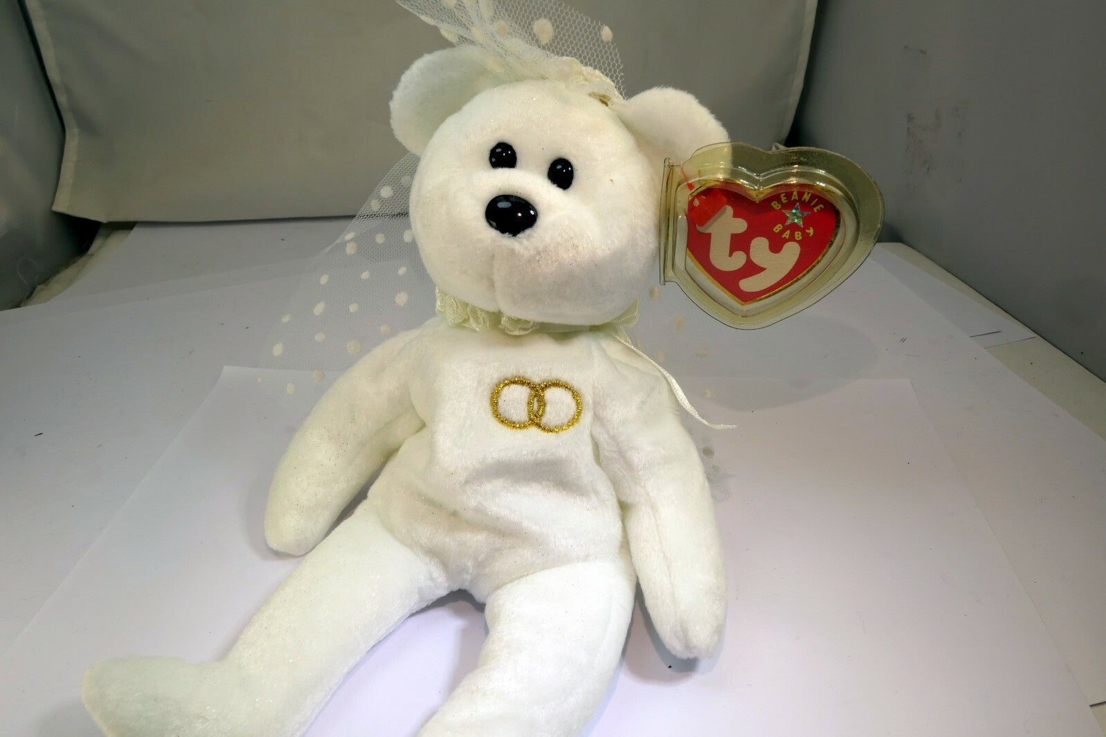 TY Beanie Babies "Mrs" USA 8" White Teddy Bear for Wedding Anniversary bride