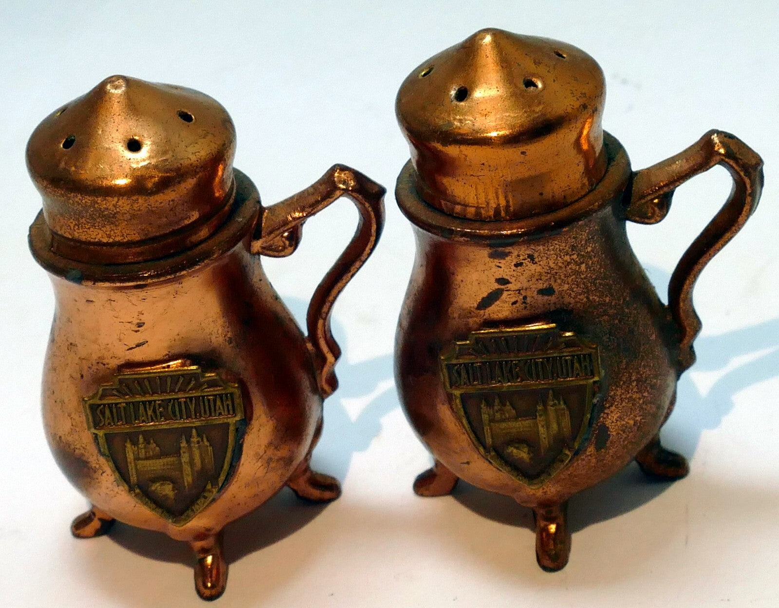 Copper salt & pepper shaker souvenir of salt lake temple city utah usa