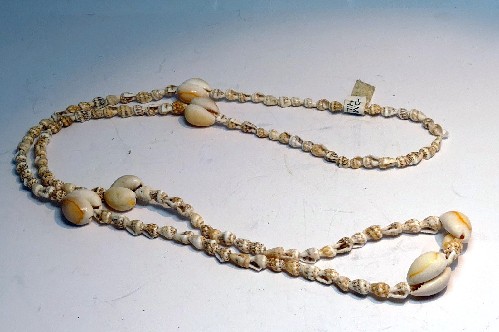 Cowrie shell 17" necklace lei jewelry boho surfer yellow white glossy