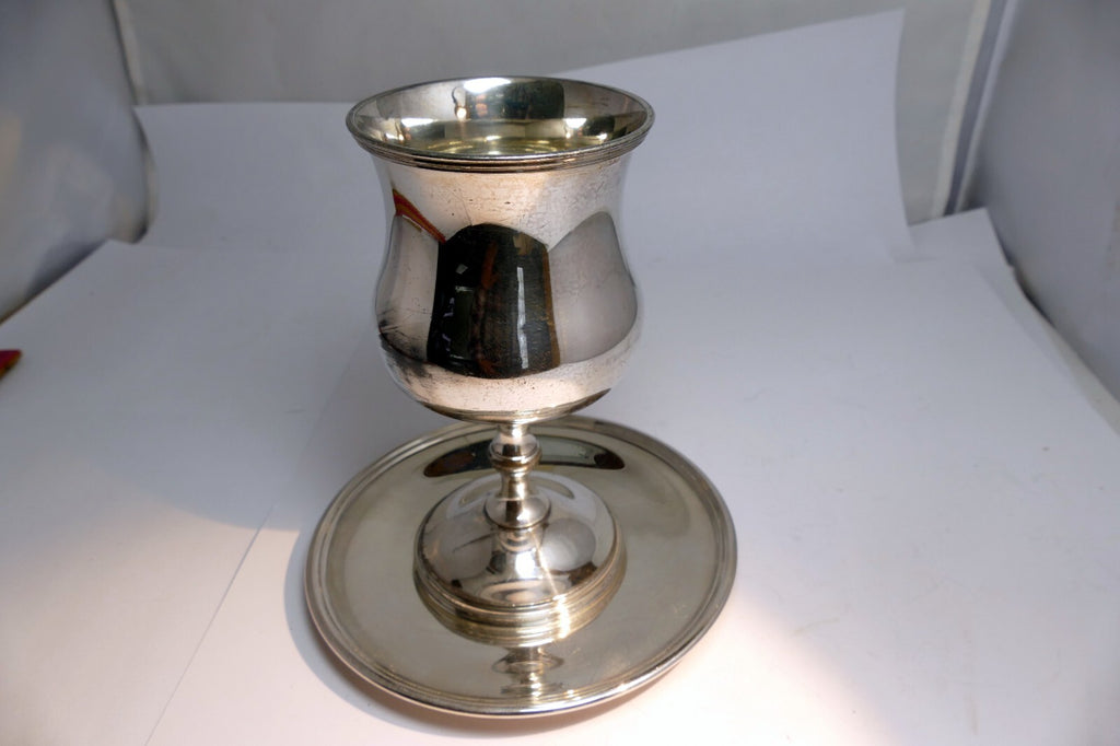 Pewter Goblet by Wallace Bros Silver Co.  V V 52 5.5" tall with plate saucer