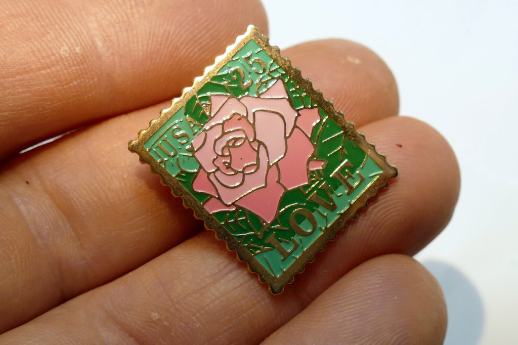 USPS Love Series (Love Birds) 25c US Stamp Collectible Rose Enamel Pin - MINT