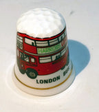 Porcelain thimble souvenir london uk england bus red harrods