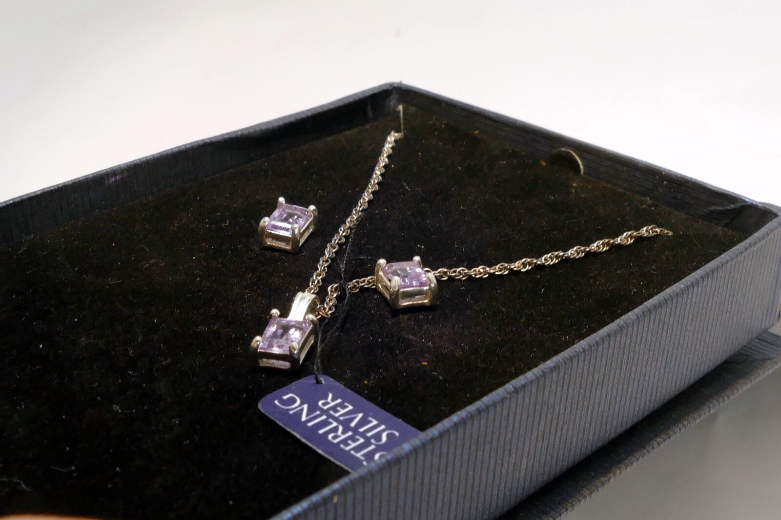 Sterling Silver 925 Pink Pendant Ear Ring Set 18" chain vintage