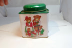 Empty Tin Box Tea can cookie 4X4X4" with Teddy Bear family  Christmas presents