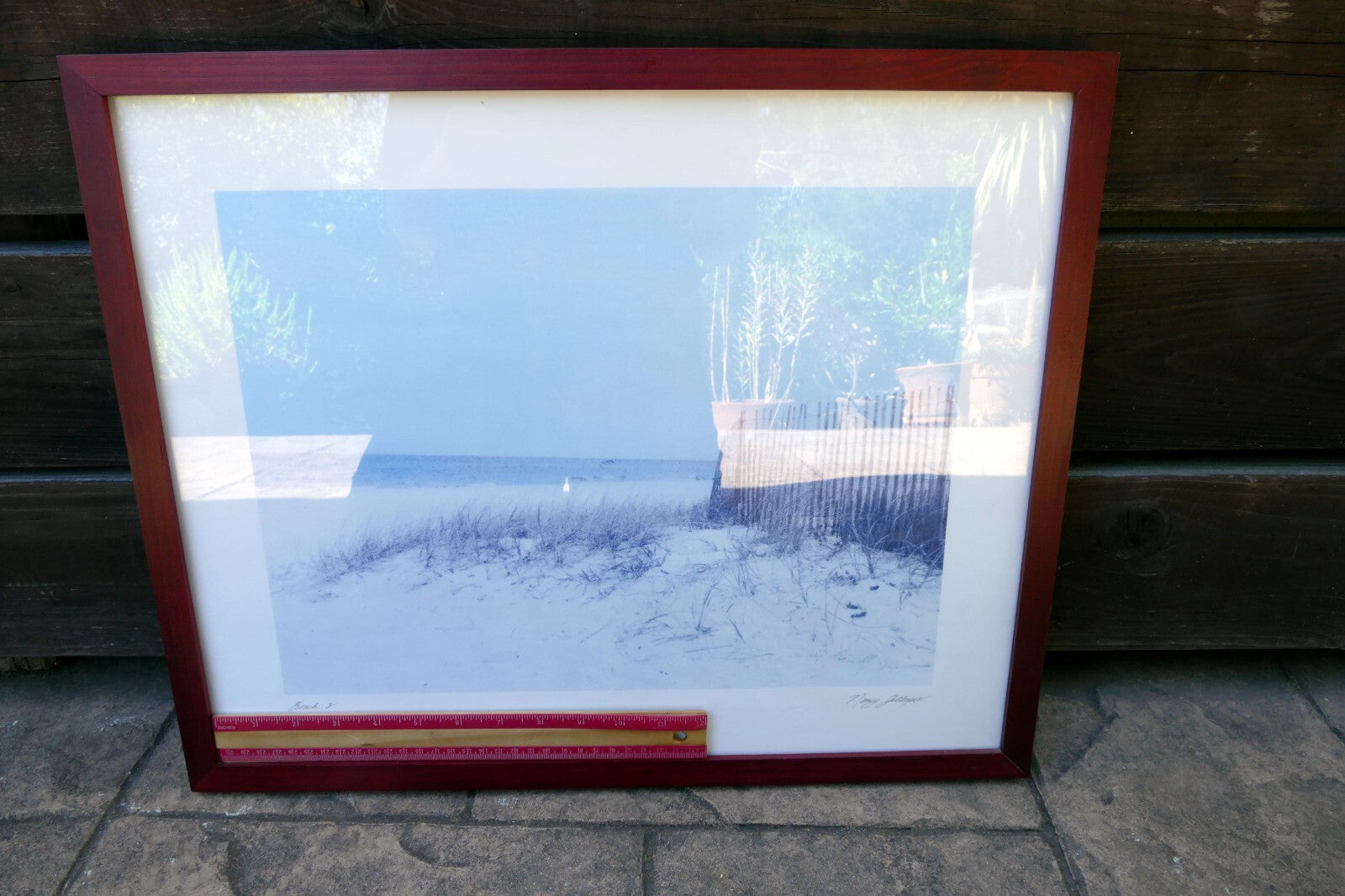 Nancy Gillespie Signed Titled Print "Beach 2" sandy dunes Wood Frame