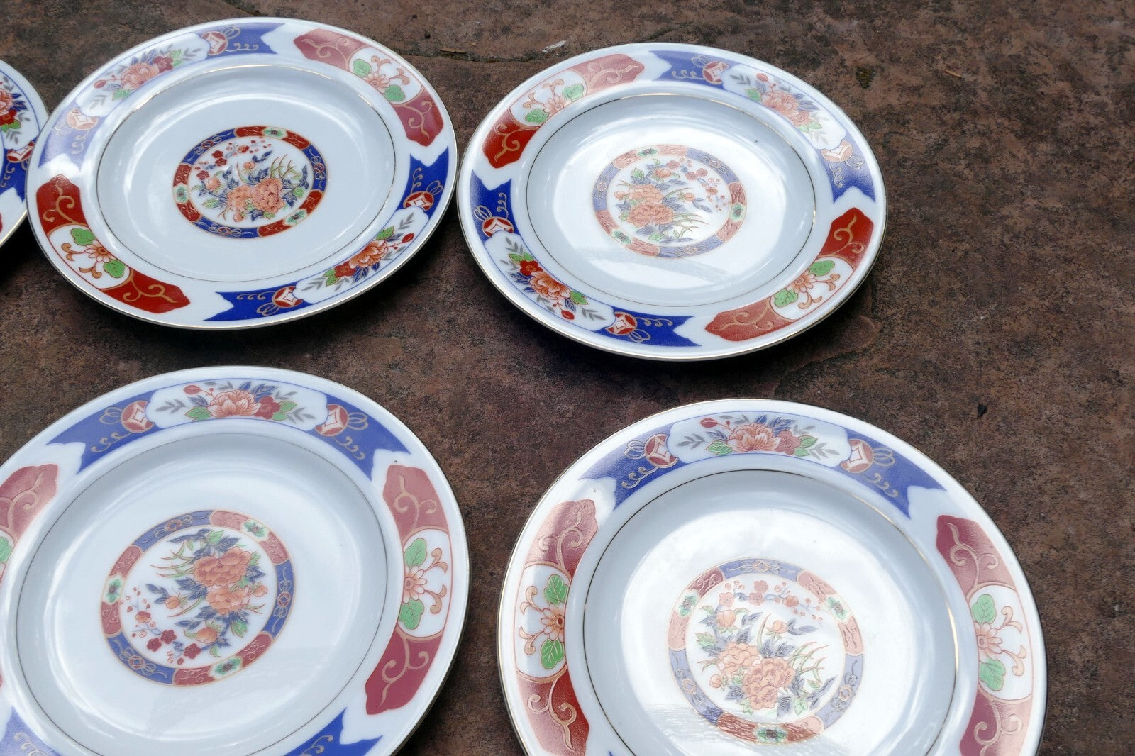 7 TTC China 6.2" Round Desert Plate Gold trim TTN1 Red-Blue Floral made in Japan