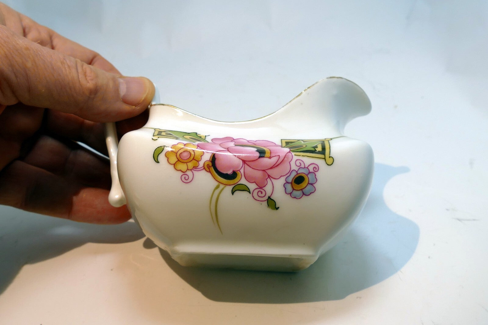 Z.S. & Co Creamer pitcher Flowers Pink with gold trim  made in Bavaria