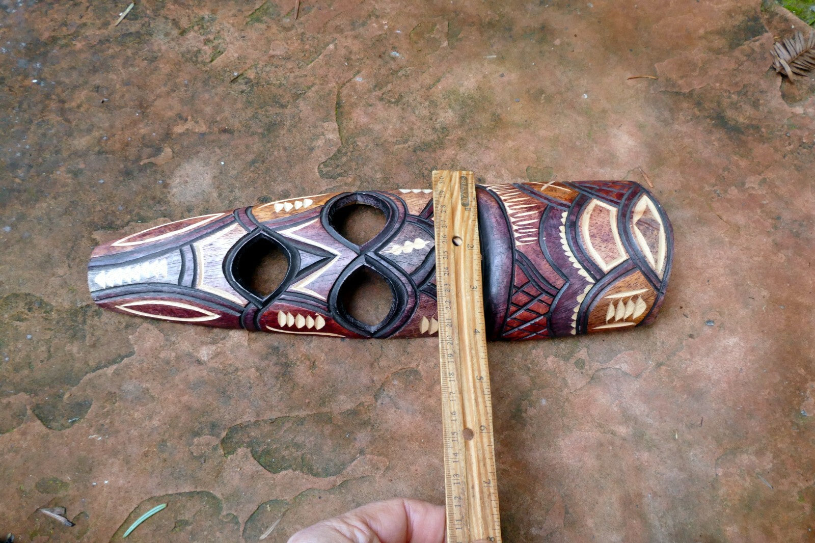 African Tribal Mask Hand Carved 13" Tall multi-tone Ceremonial