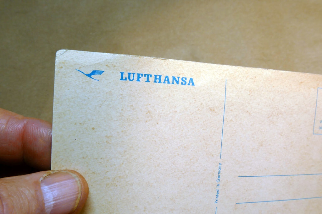 Lufthansa 720 B Boeing Airlines Airplane Blue Sky parked Postcard Unposted 1970'