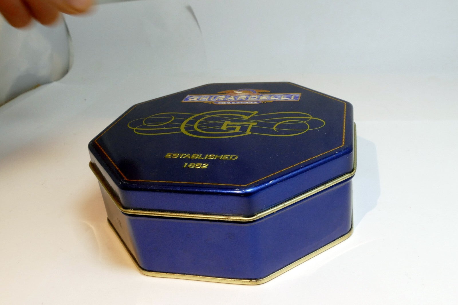Metal Empty Tin/Container Ghirardelli Milk  Chocolate 5X5 octagonal