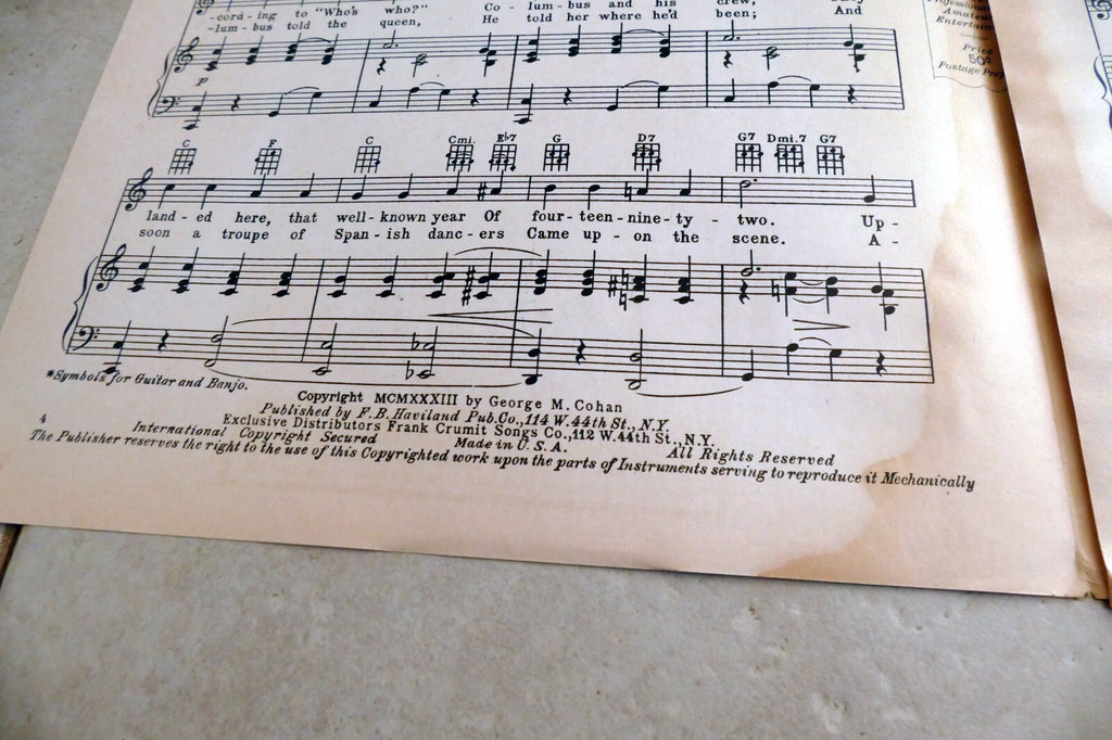 Indians and Trees by George Cohan 1933 Music Sheet