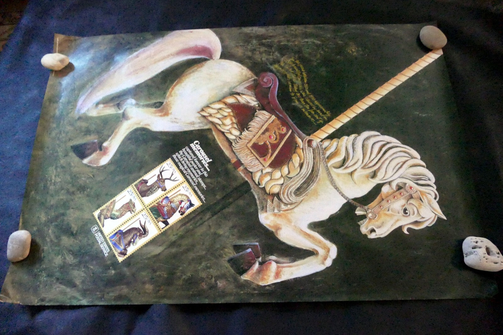 USPS Carousel Memories Horse Pony Stamp Advertisement Poster 1988 Vintage USA