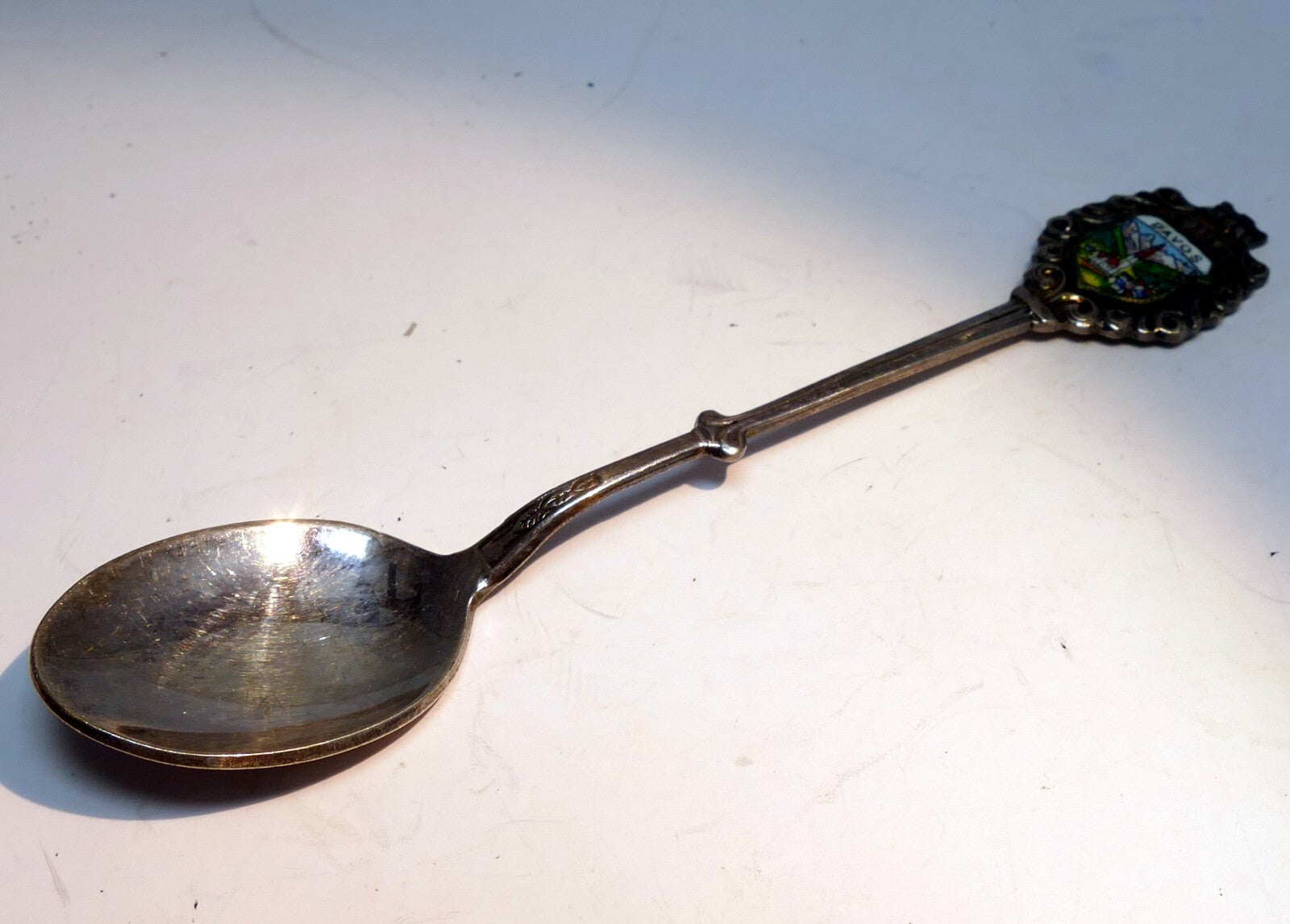 Vintage souvenir spoon collectible enameled davos switzerland