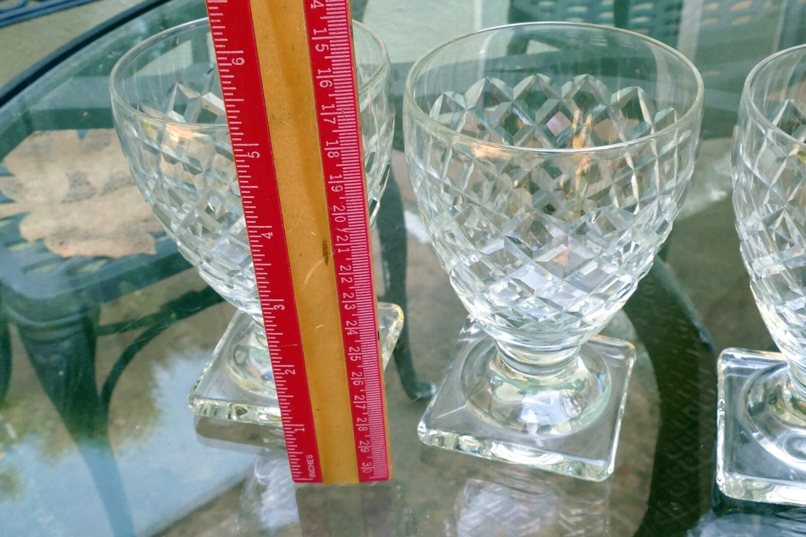 Waterford Goblet Wine Glass Set of 3 lot 5" Tall Square base Diamond