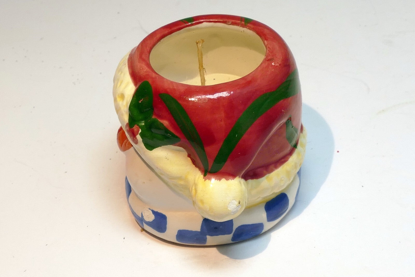 snowman tealight candle holder  vintage clay pottery
