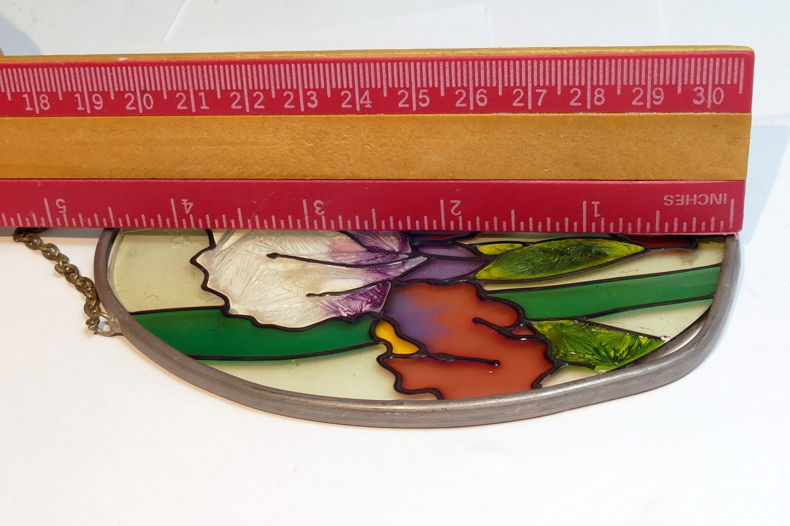 Garden Iris Flowers Stained Glass Suncatcher 5" Oval hanging sun catcher