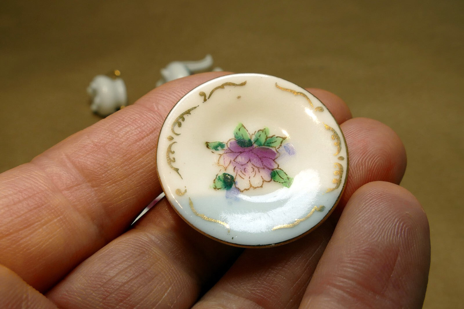 MINIATURE  CHINA VIOLETS FLOWERS PORCELAIN Tea Set JAPAN 7X11cm FLORAL DESIGN