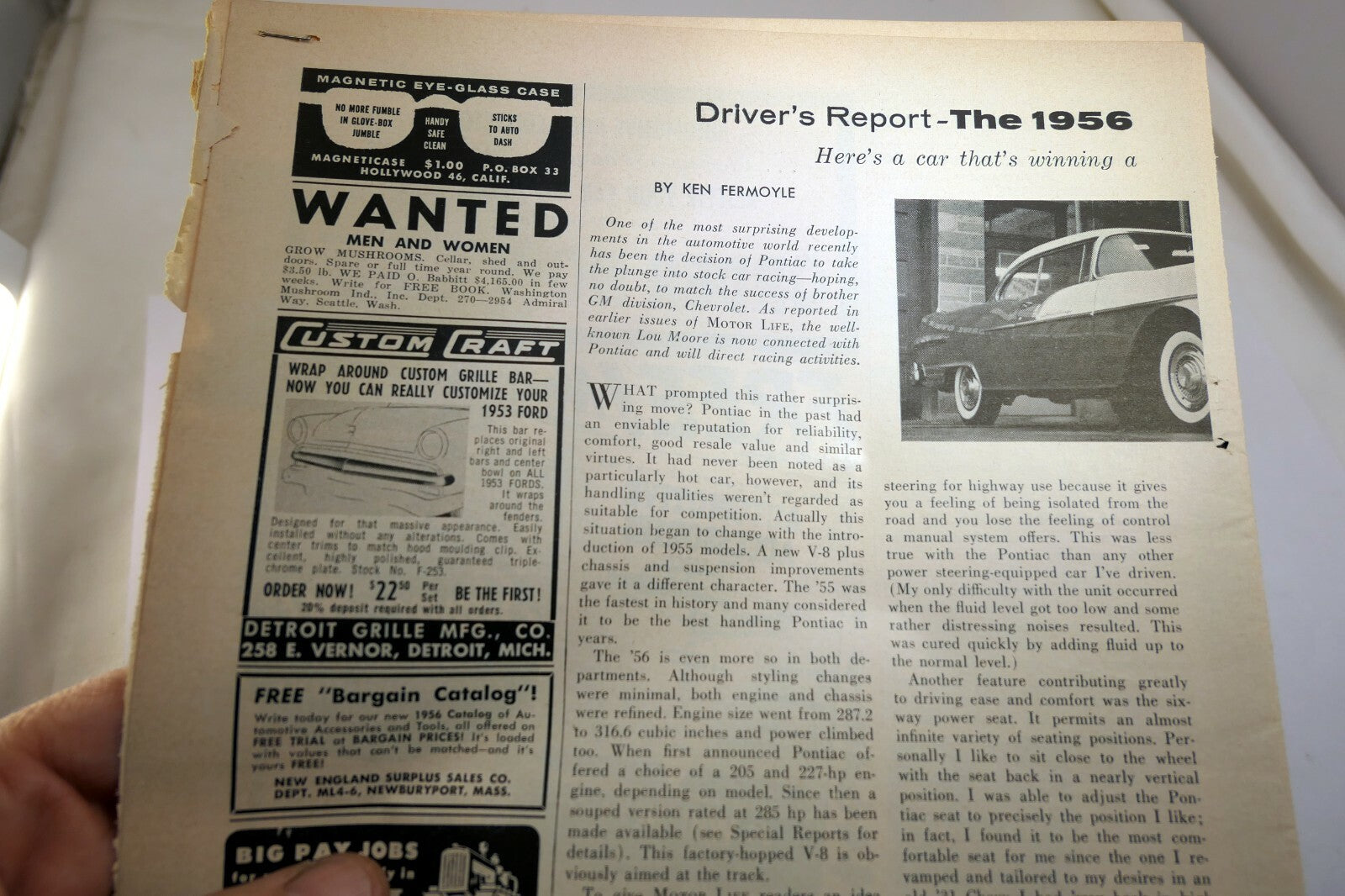 Pontiac 1956 Catalina Motor Life Magazine clipping advertisement Ad
