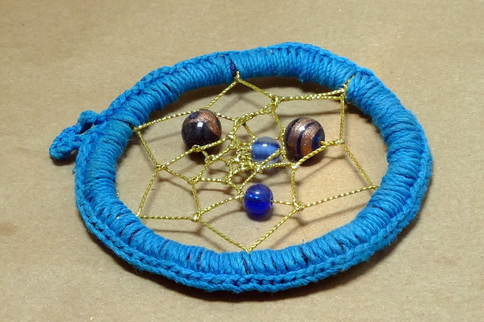 Dream Catchers, Rng only Wall Hanging, Blue beads gold net