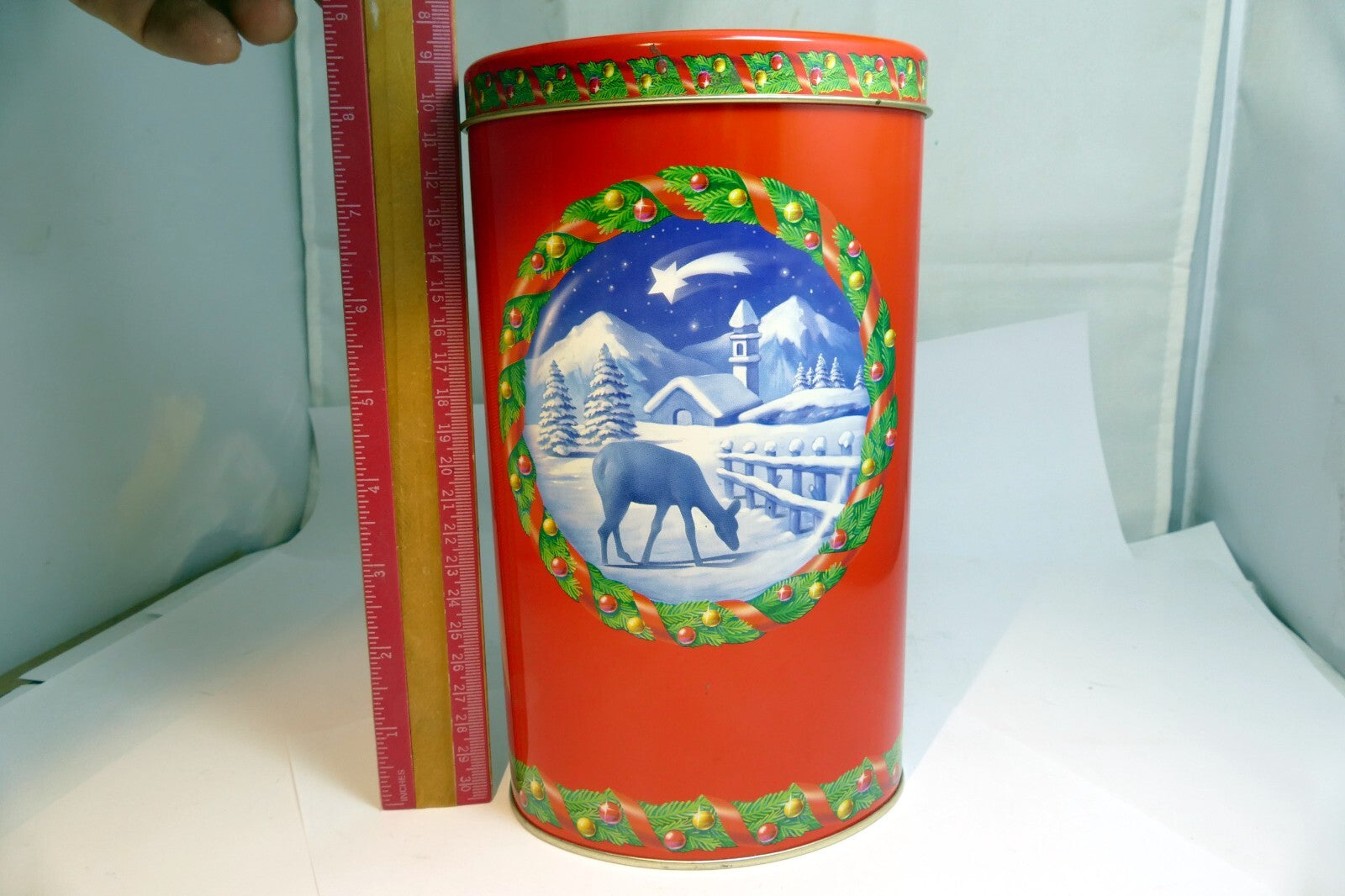 Metal Empty Tin/Container  tall  5X8" Icam Italy  deer Christmas theme chocolate