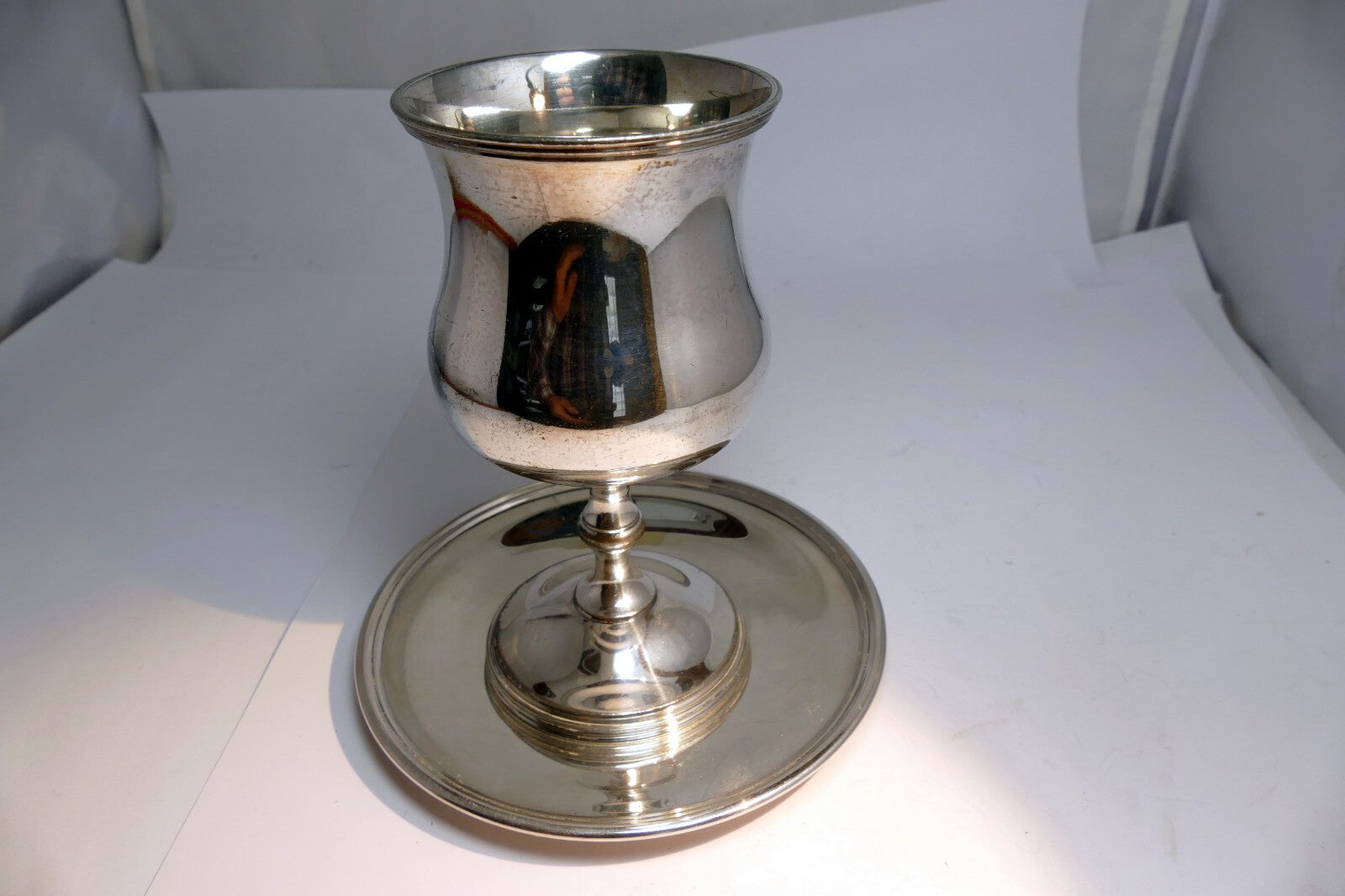 Pewter Goblet by Wallace Bros Silver Co.  V V 52 5.5" tall with plate saucer