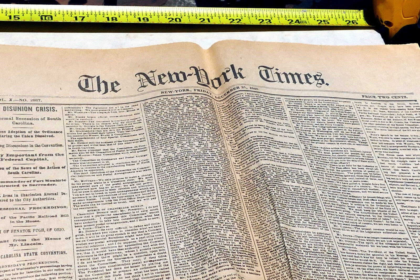 New York Times  Dec. 21,  1860 - Reprint - Civil War, South Secession Begins